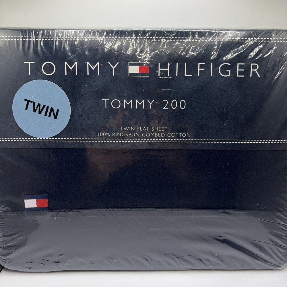 Vtg Tommy Hilfiger TOMMY 200 Twin Flat Sheet Navy‎ Blue 100%Ring Spun Cotton NIP